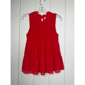 Monteau Red Scalloped Sheer Ruffle Top M